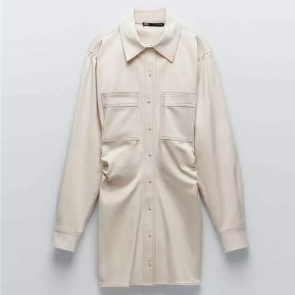 Zara White Cotton Shirt Dress With Pockets - Picture 7 of 8